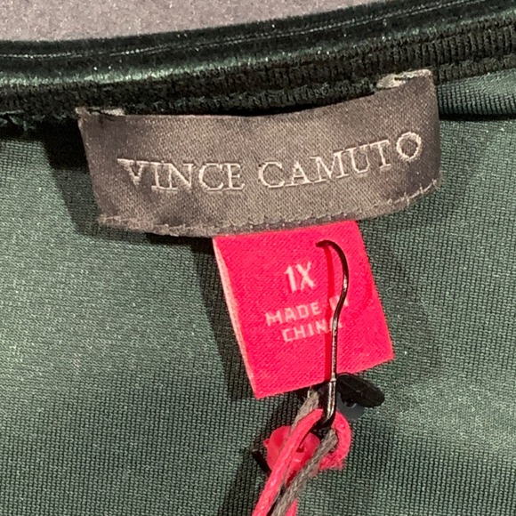 Vince Camuto Holiday Green Velvet Long Sleeve Sheer Puff Sleeve Sheath Dress 1X - Picture 2 of 7